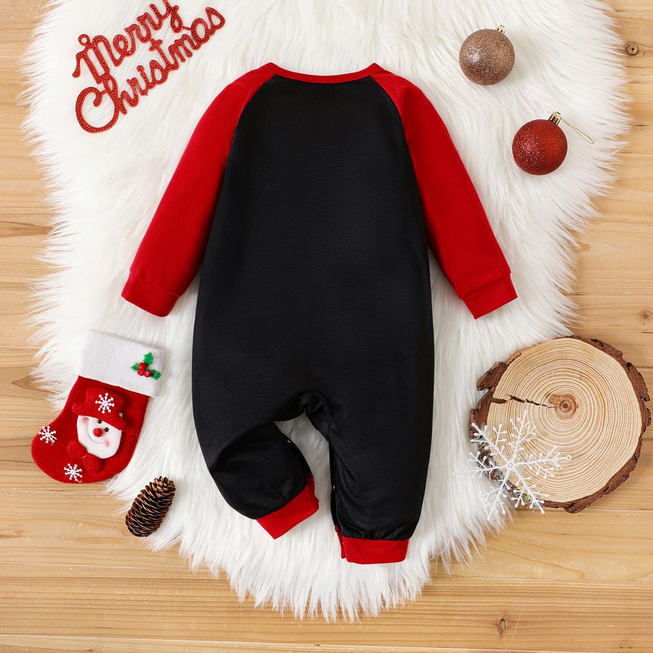 Christmas Baby Boy Santa Claus & Letter Print Raglan-sleeve Jumpsuit redblack big image 2