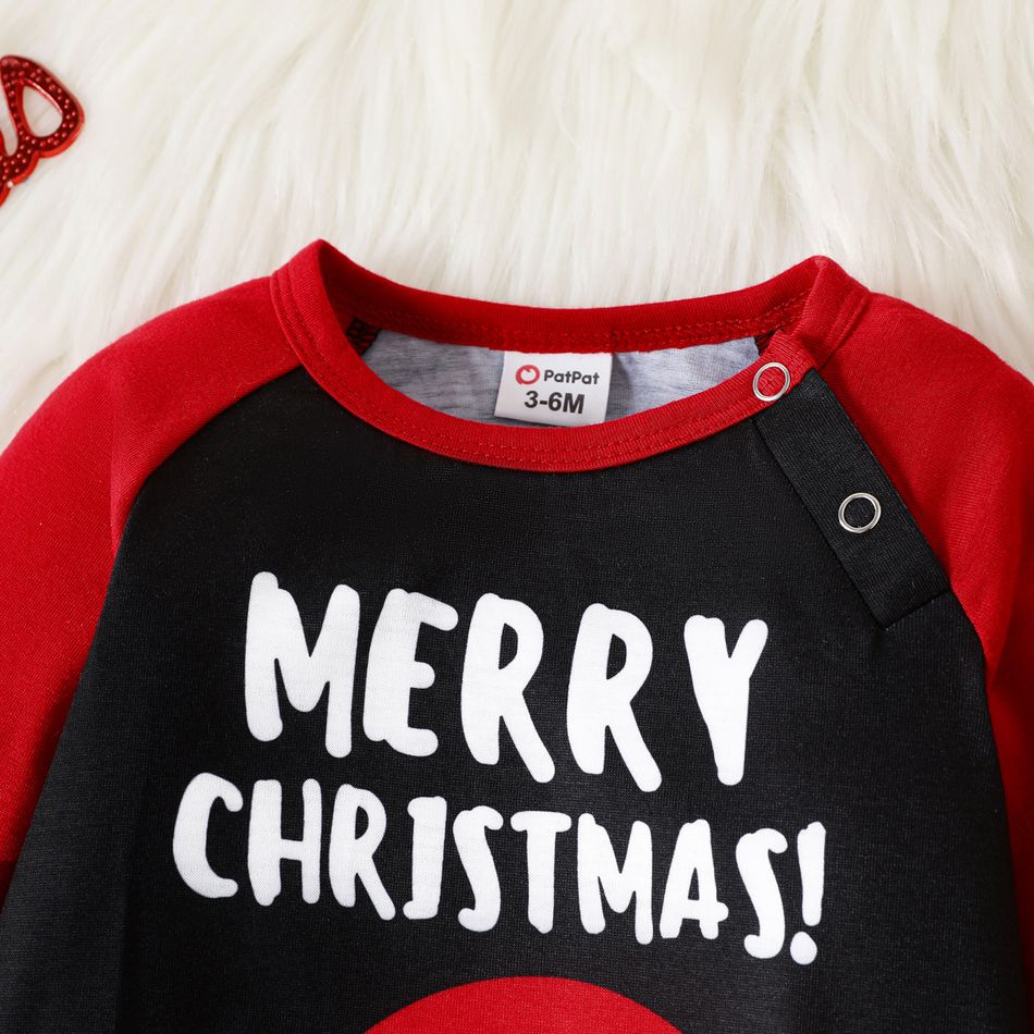 Christmas Baby Boy Santa Claus & Letter Print Raglan-sleeve Jumpsuit redblack big image 3