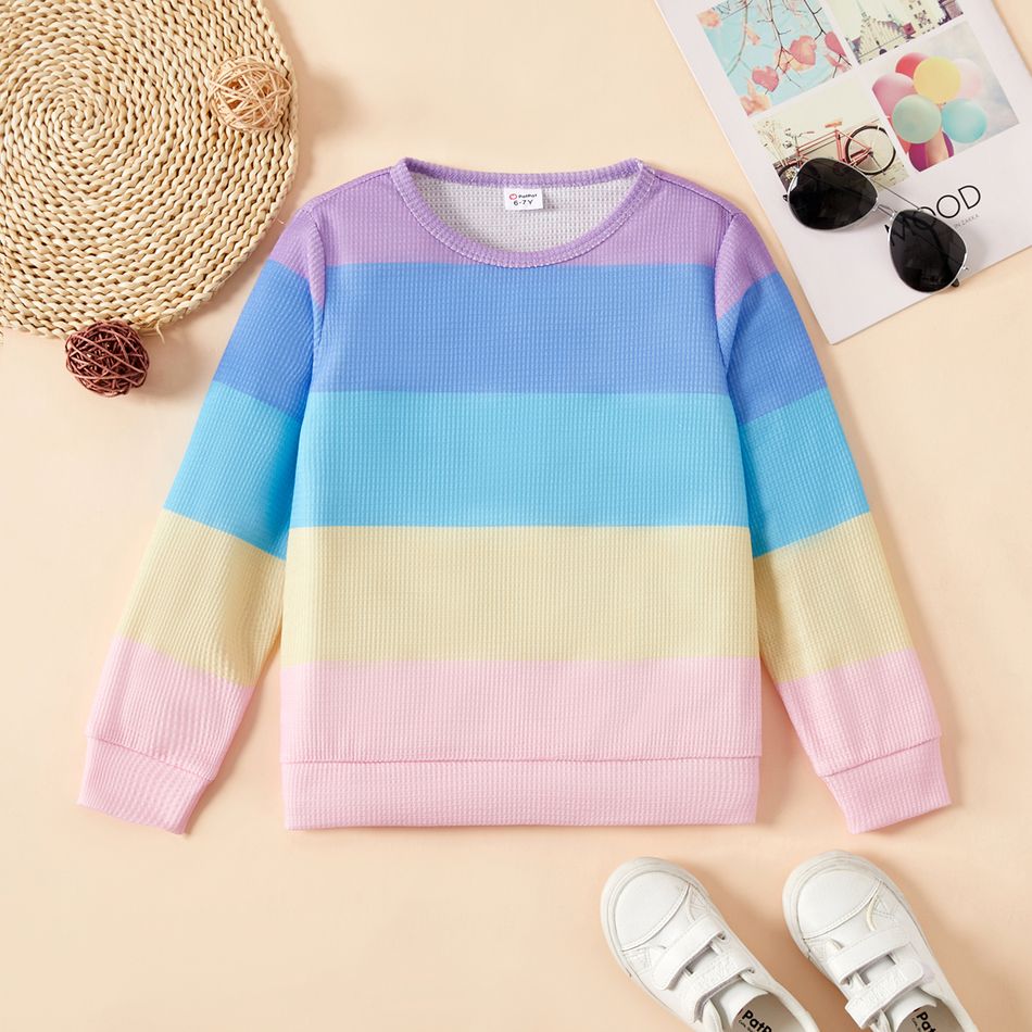 Kid Girl Colorblock Stripe Pullover Sweatshirt Colorful big image 1