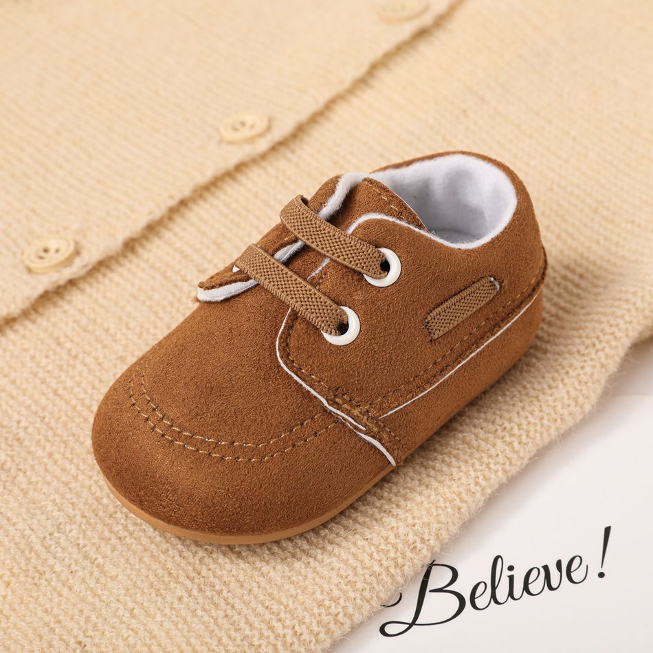 Baby / Toddler Simple Plain Lace Up Prewalker Shoes Brown big image 3