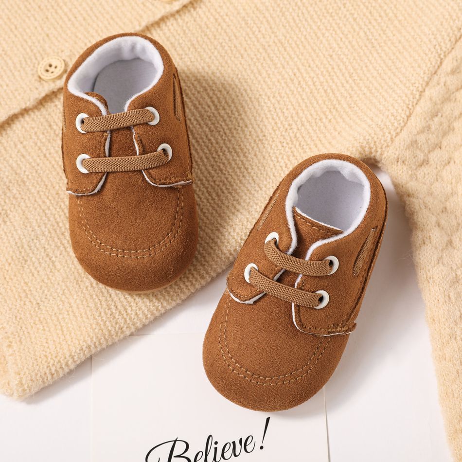 Baby / Toddler Simple Plain Lace Up Prewalker Shoes Brown big image 2