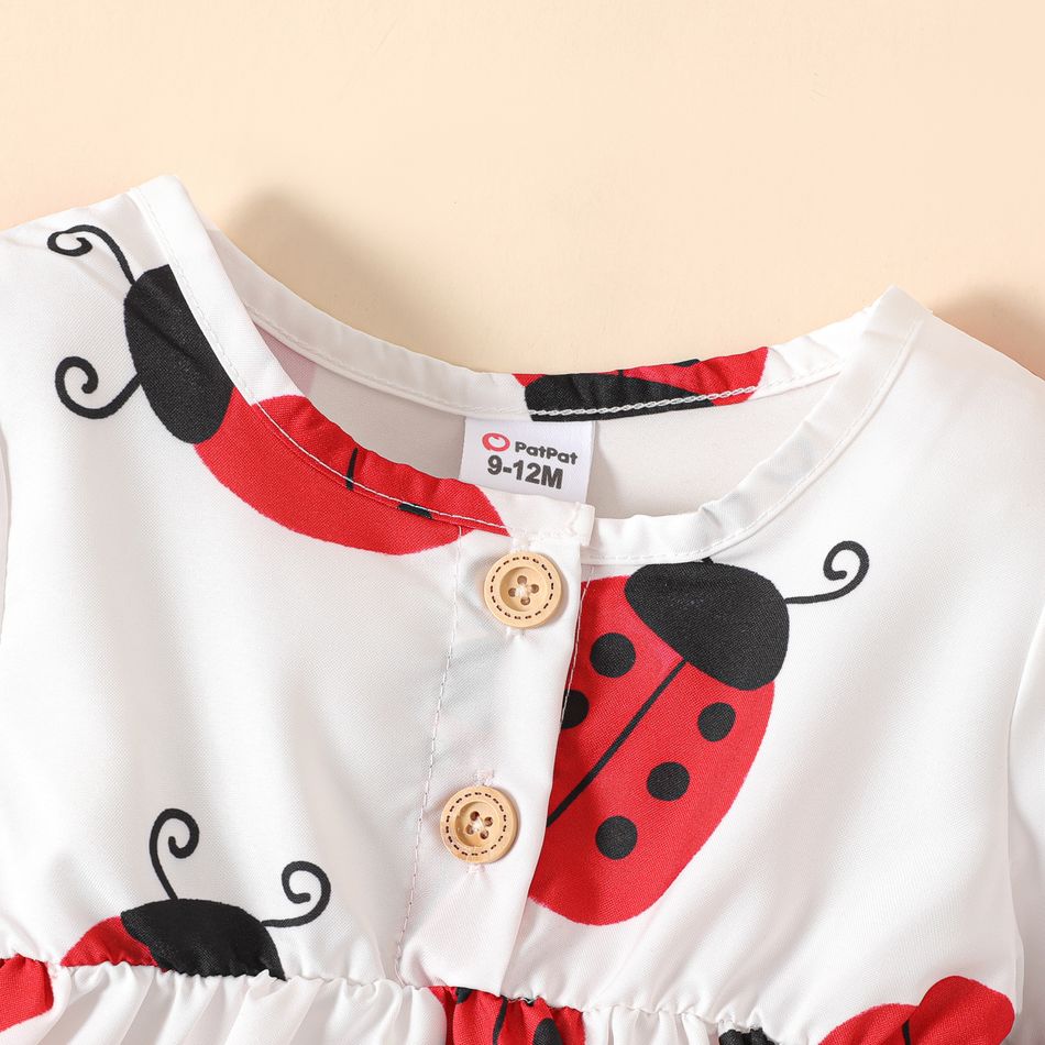 2pcs Baby Girl Allover Ladybug Print Long-sleeve Dress with Rib Knit Leggings Set Red-2 big image 4