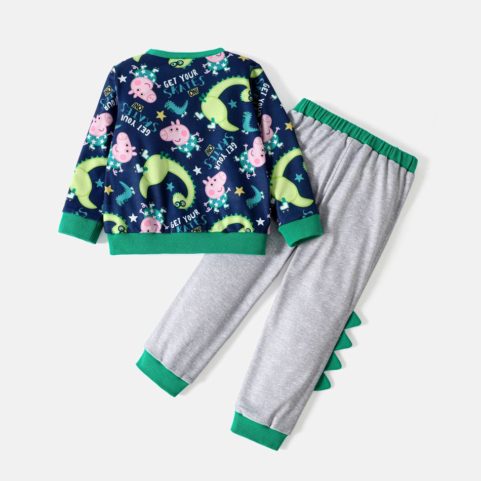 Peppa Pig 2pcs Toddler Boy Animal Print Sweatshirt and Dinosaur Spike Design Cotton Pants Set Colorful big image 2