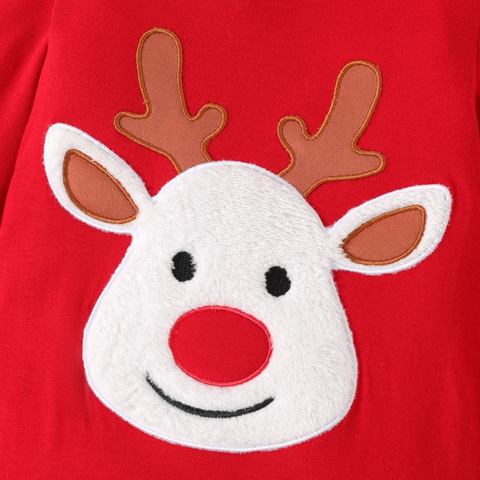 Christmas Baby Boy/Girl 3D Antlers Detail Reindeer Embroidered Red Long-sleeve Hooded Jumpsuit Red-2 big image 4