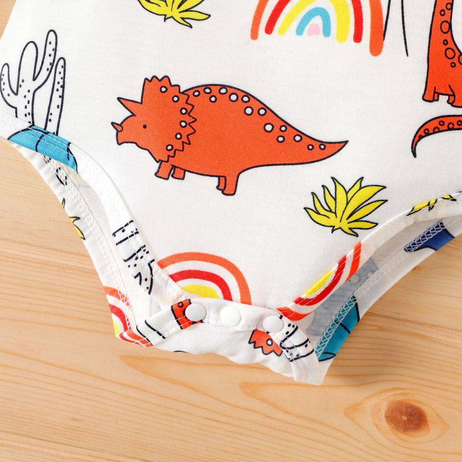 Baby Boy Allover Colorful Dinosaur Print Long-sleeve Romper White big image 4