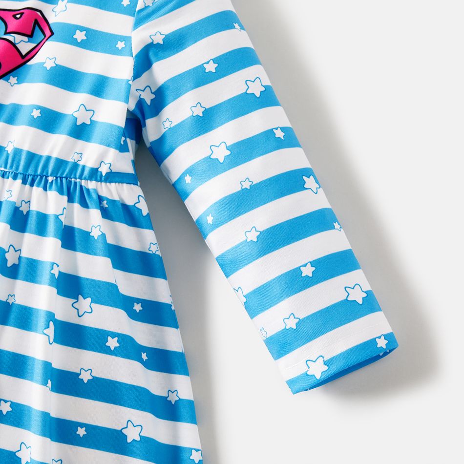 Justice League Baby Girl Long-sleeve Allover Print Dress Blue big image 3