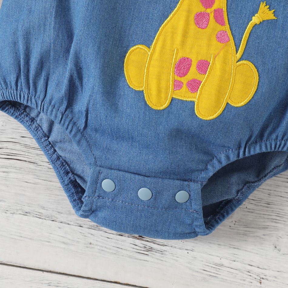 Baby Girl Giraffe Embroidered Imitation Denim Long-sleeve Romper DENIMBLUE