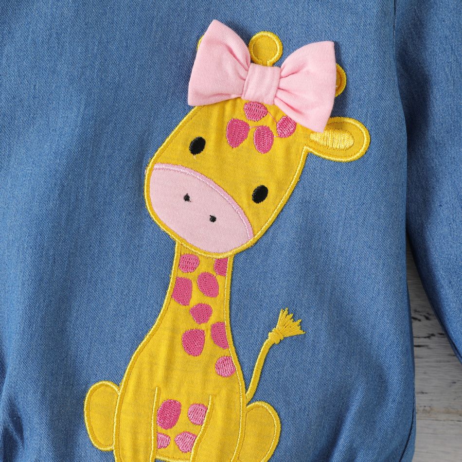 Baby Girl Giraffe Embroidered Imitation Denim Long-sleeve Romper DENIMBLUE big image 3