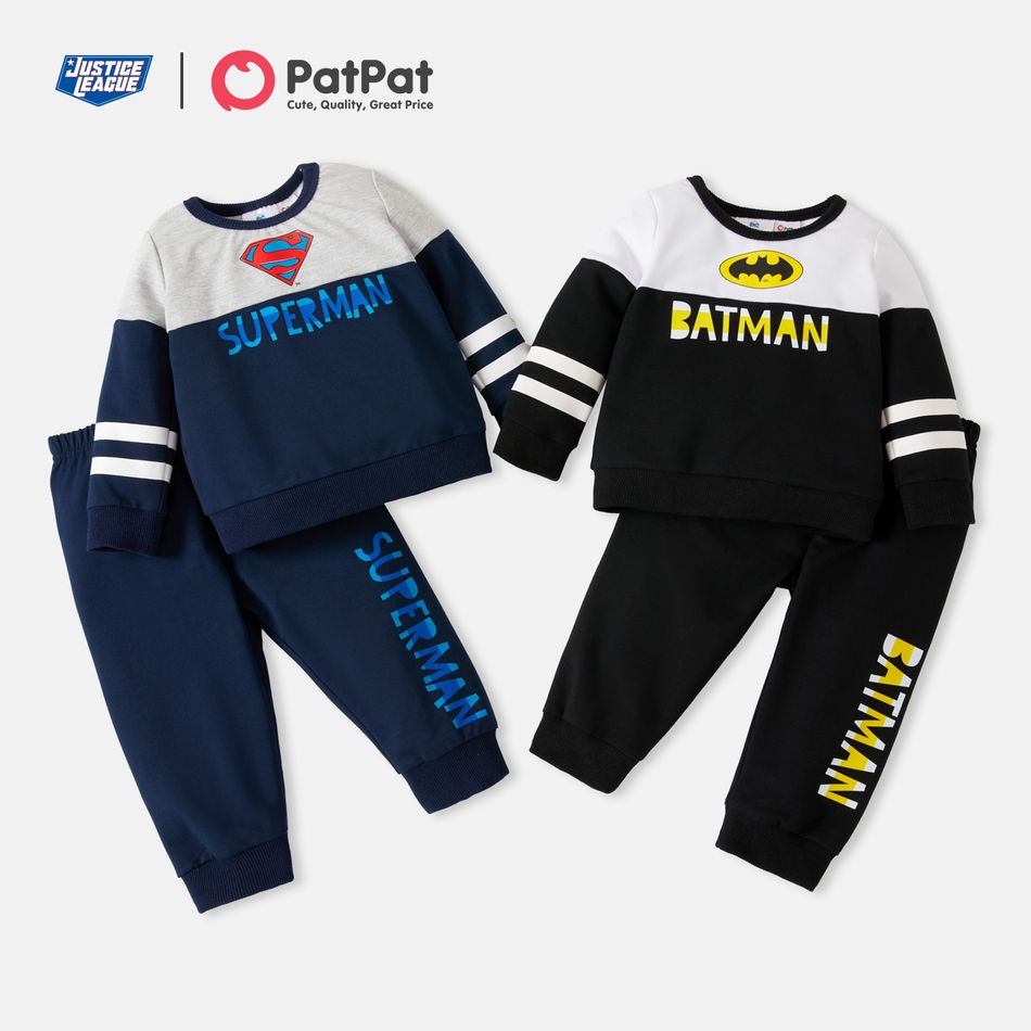 Justice League 2pcs Baby Boy Long-sleeve Letter Print Sweatshirt and Sweatpants Set Deep Blue big image 6