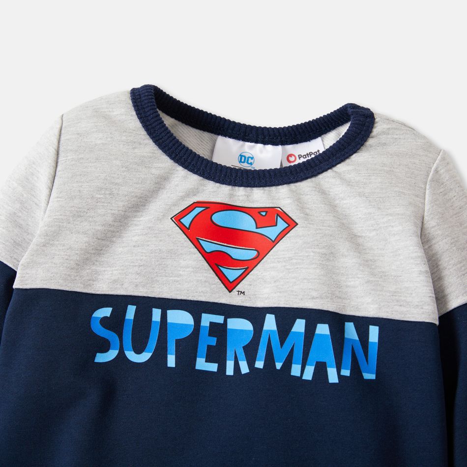Justice League 2pcs Baby Boy Long-sleeve Letter Print Sweatshirt and Sweatpants Set Deep Blue big image 2