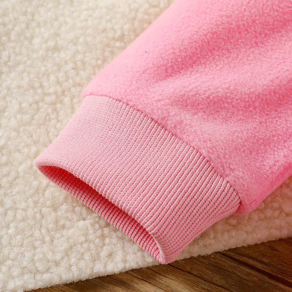 2pcs Kid Girl Ear Design Polar fleece Hoodie Sweatshirt amd Colorblock Splice Leggings Set Pink big image 4
