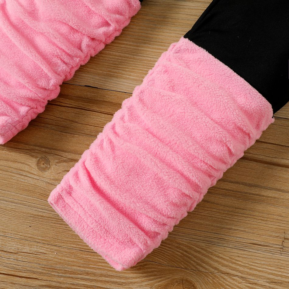2pcs Kid Girl Ear Design Polar fleece Hoodie Sweatshirt amd Colorblock Splice Leggings Set Pink big image 5