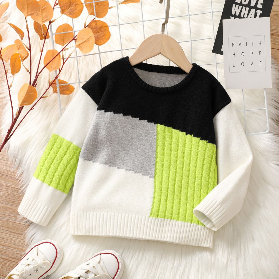 Toddler Boy Casual Colorblock Textured Knit Sweater Grey