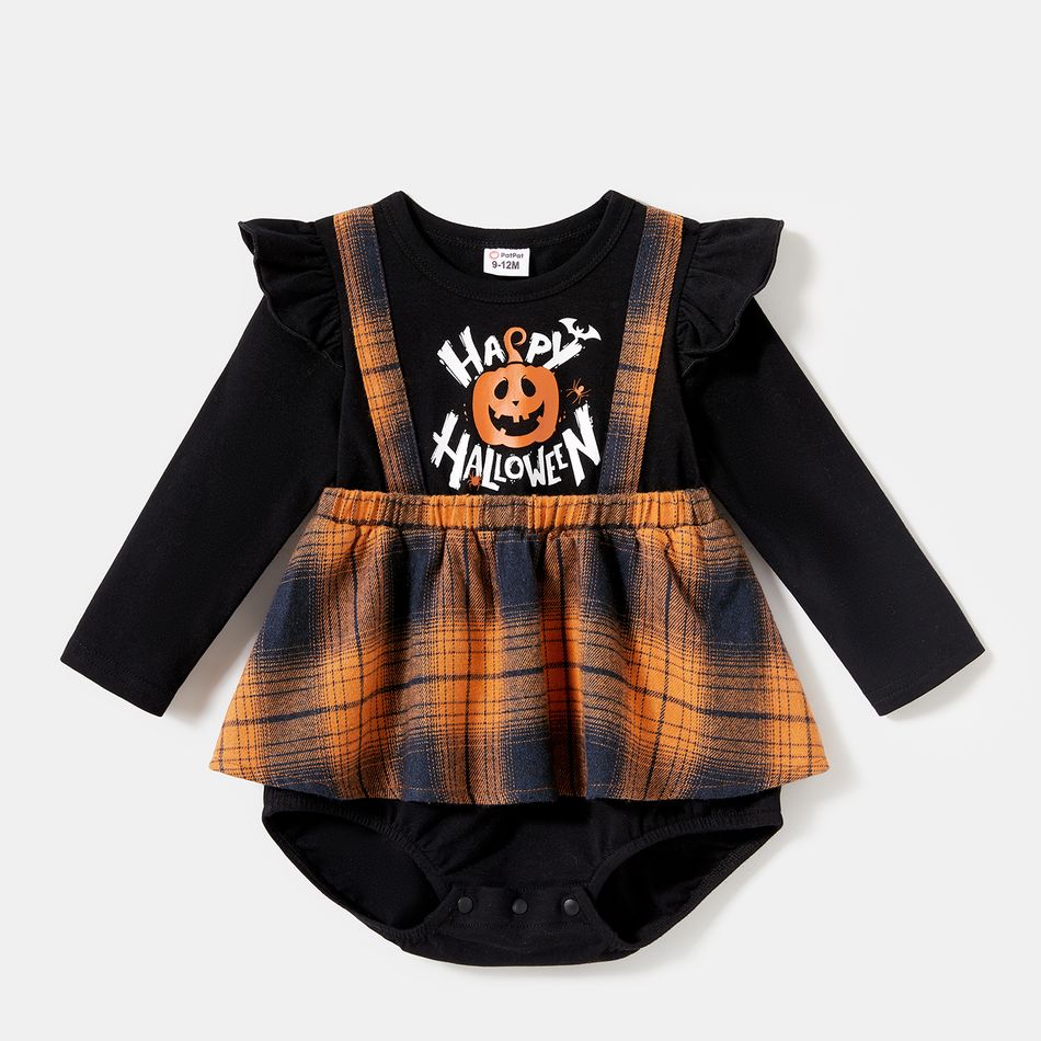 Halloween Family Matching 95% Cotton Long-sleeve Button Front Plaid Shirt Dresses and Graphic T-shirts Sets ColorBlock big image 16
