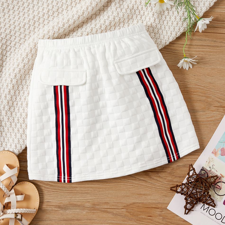 Kid Girl Striped Webbing Design Textured White Skirt White big image 1