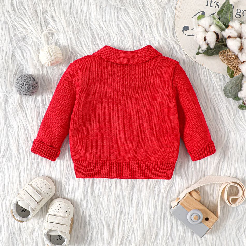 Baby Boy/Girl Solid Knitted Long-sleeve Button Front Cardigan Sweater Red big image 2