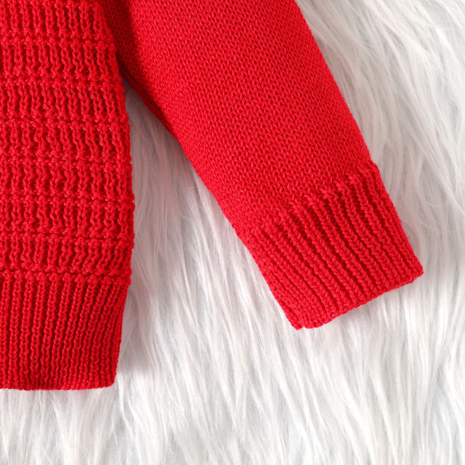 Baby Boy/Girl Solid Knitted Long-sleeve Button Front Cardigan Sweater Red big image 5