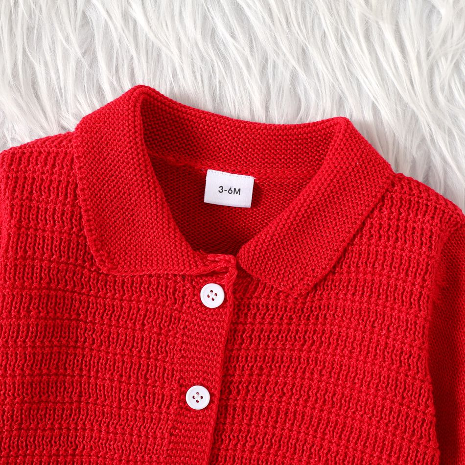 Baby Boy/Girl Solid Knitted Long-sleeve Button Front Cardigan Sweater Red big image 3