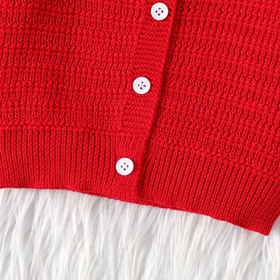 Baby Boy/Girl Solid Knitted Long-sleeve Button Front Cardigan Sweater Red big image 4