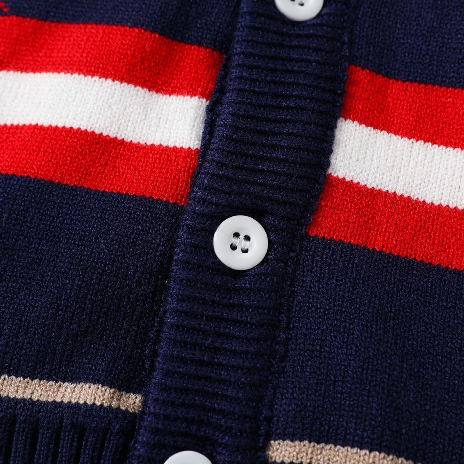 Baby Boy/Girl Long-sleeve Button Front Striped Knitted Cardigan Sweater Dark Blue big image 4