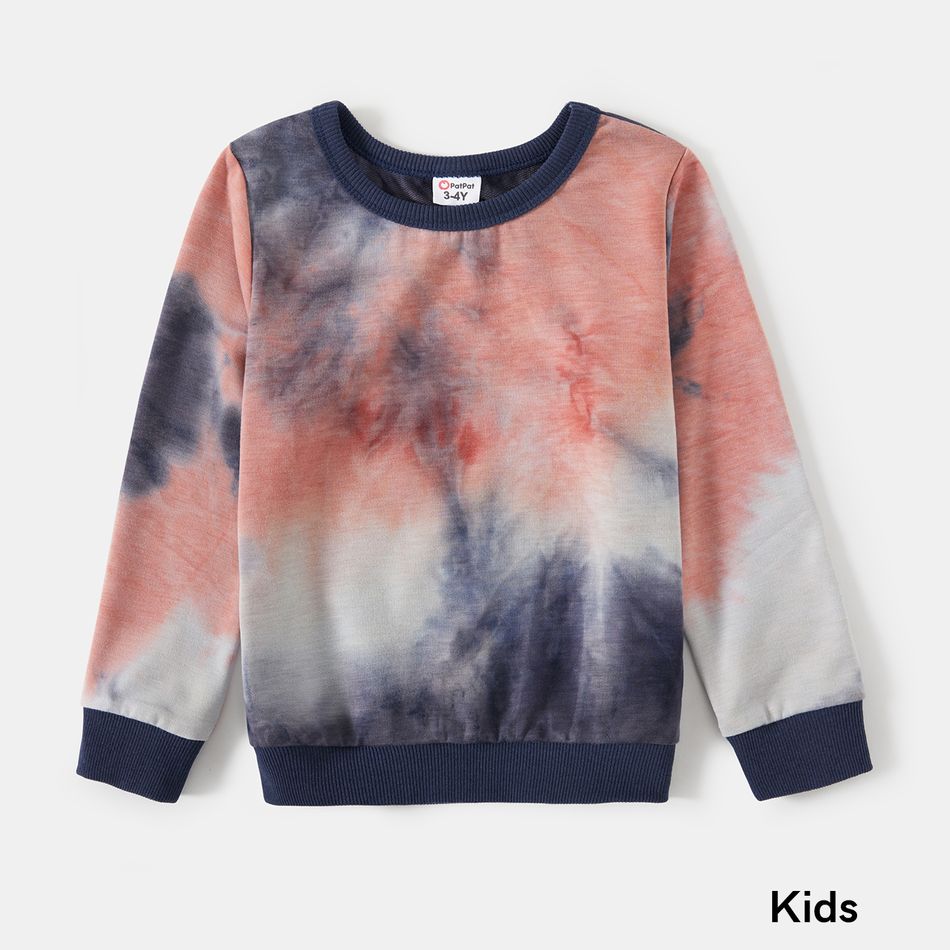 Family Matching Tie Dye Round Neck Long-sleeve Pullover Sweatshirts Blue grey big image 6