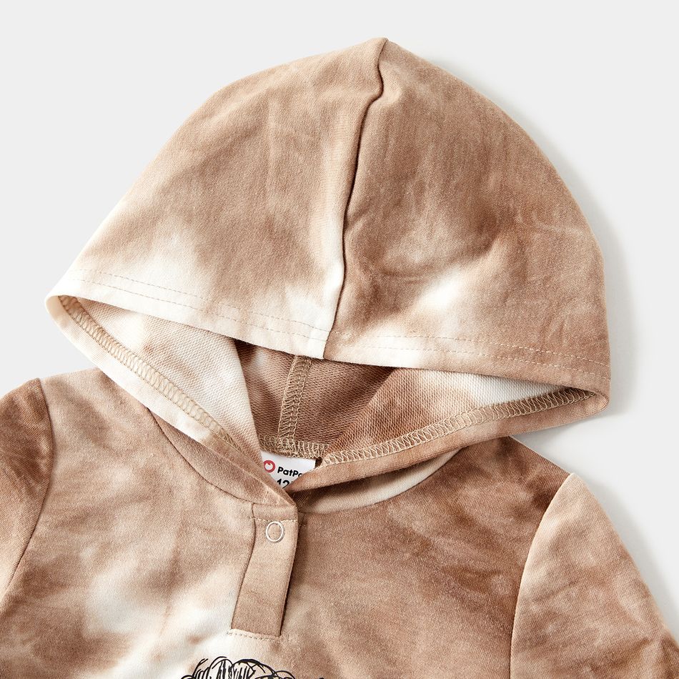 Mommy and Me Leopard Figure & Letter Print Long-sleeve Brown Tie Dye Hoodie Dress Brown big image 10