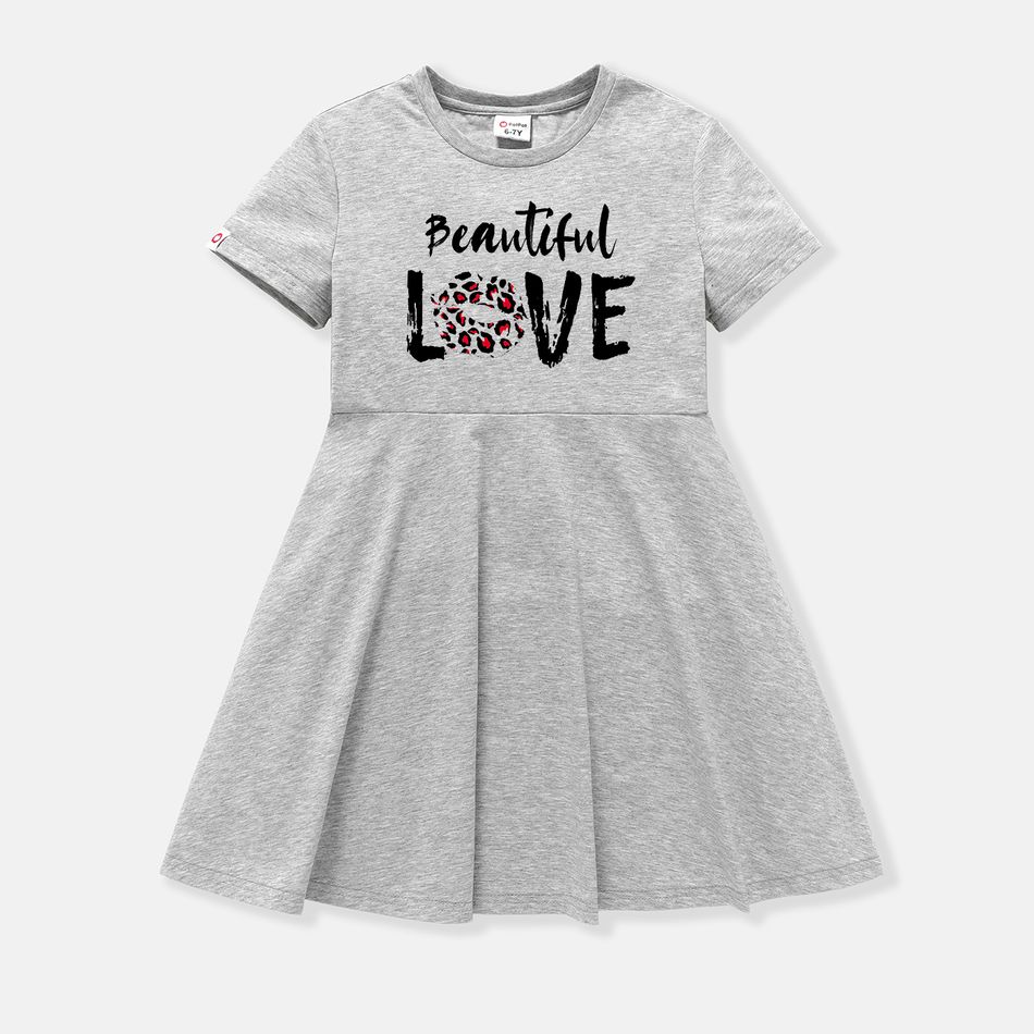 [4Y-14Y] Go-Neat Water Repellent and Stain Resistant Kid Girl Letter Print Short-sleeve Dress Grey