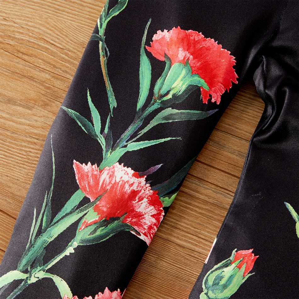 legging elástica com estampa floral de letra infantil para menina Preto big image 4