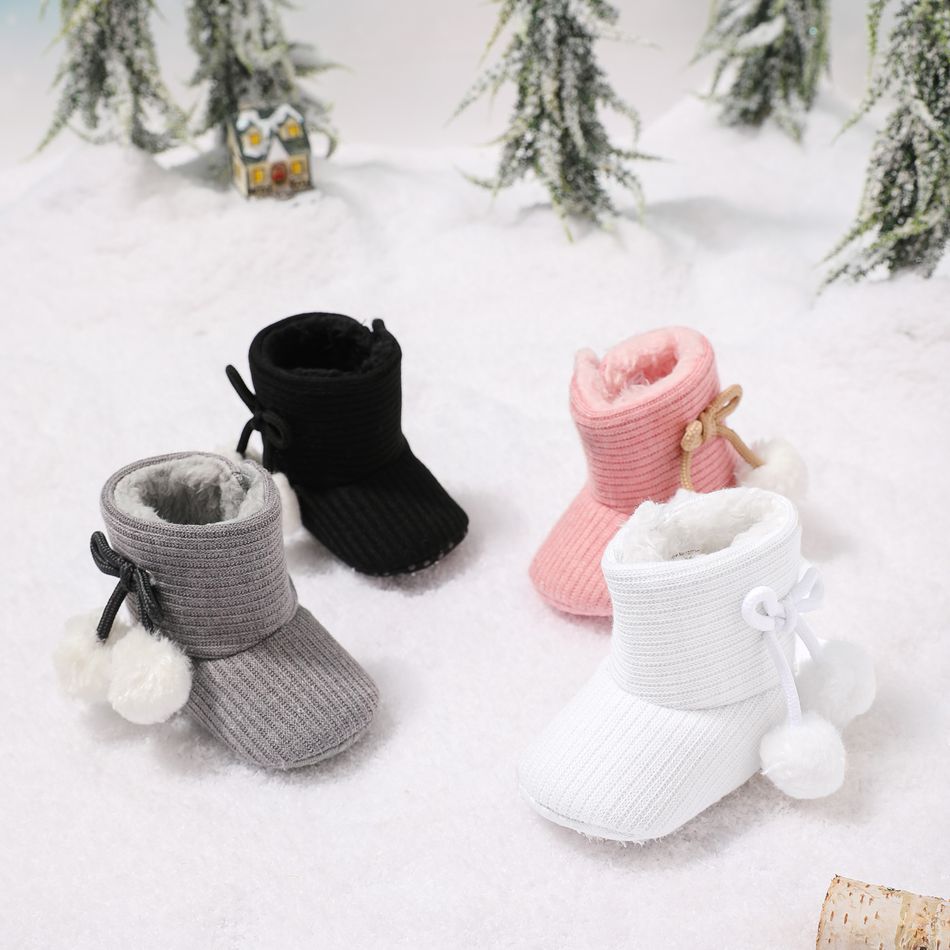 Baby / Toddler Girl Knitted Bowknot Fluff Ball Fleece-lining Prewalker Shoes White big image 2