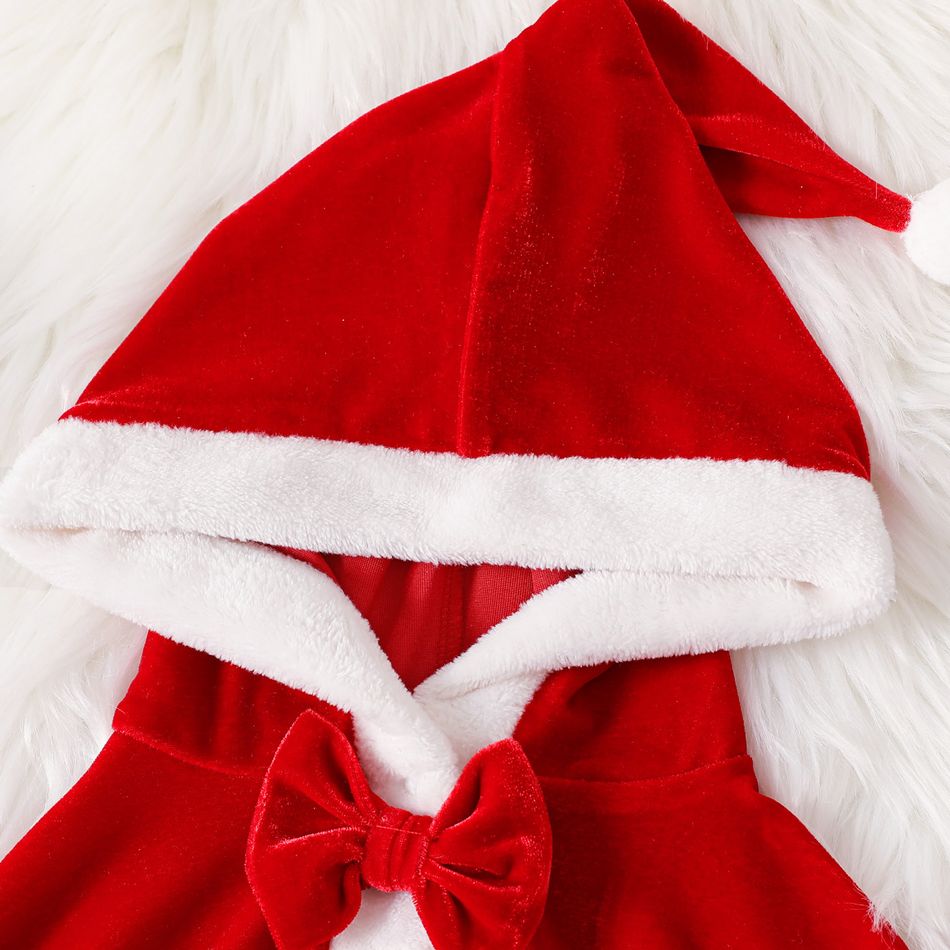 Christmas 2pcs Baby Girl Red Velvet Hooded Cloak and Pants Set REDWHITE big image 3
