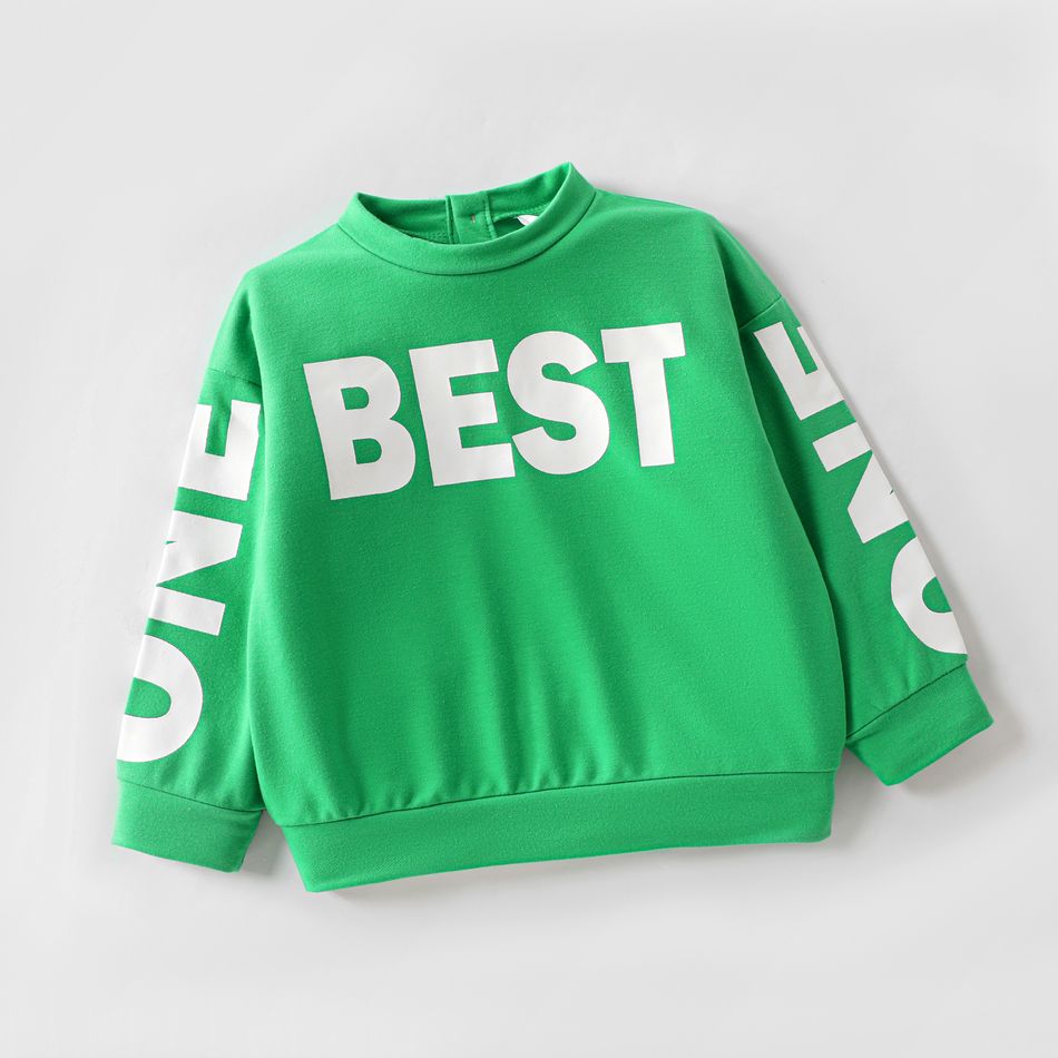 Toddler Boy Letter Print Back Button Design Pullover Sweater Green