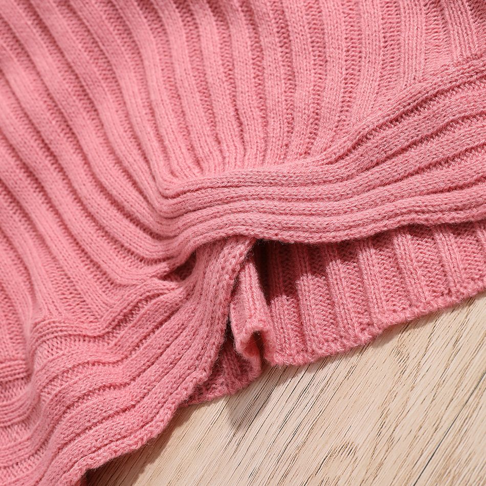 Kid Girl Ribbed Twist Knot Long-sleeve Pink Knit Sweater Pink big image 3