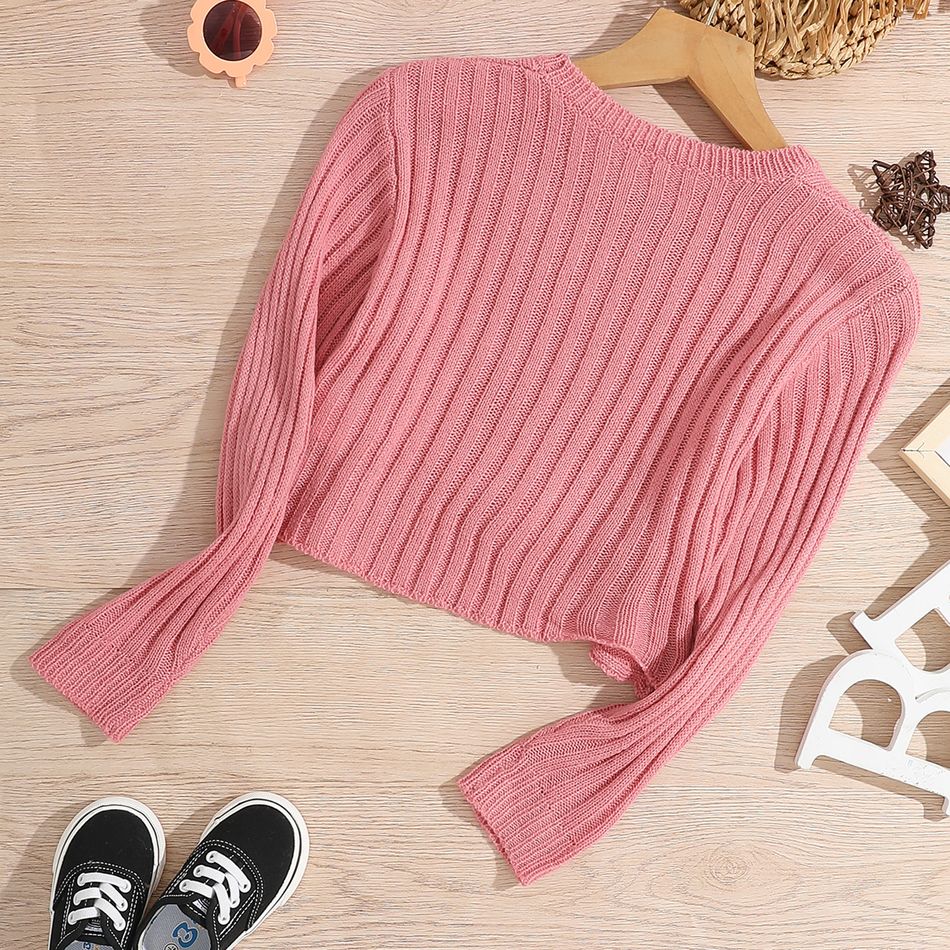 Kid Girl Ribbed Twist Knot Long-sleeve Pink Knit Sweater Pink big image 2