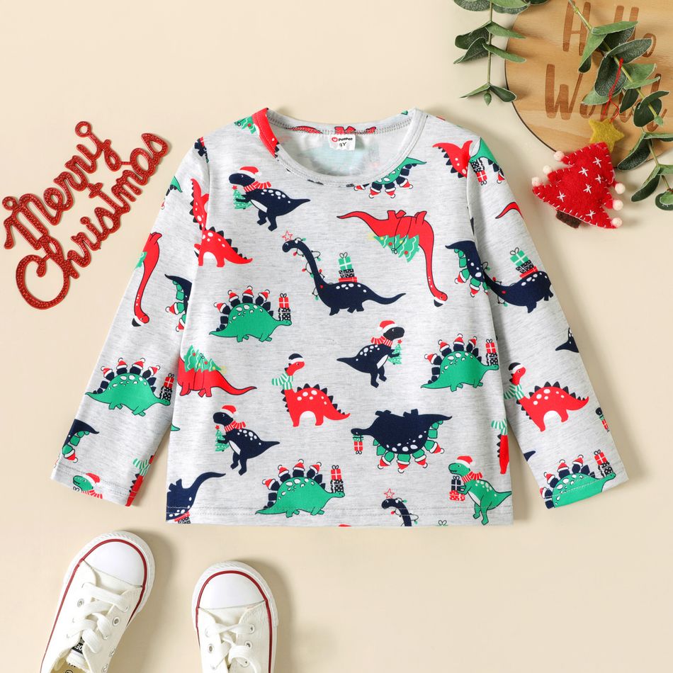 2-Pack Toddler Boy/Girl Christmas Playful Dinosaur Print Long-sleeve Tee MultiColour big image 7