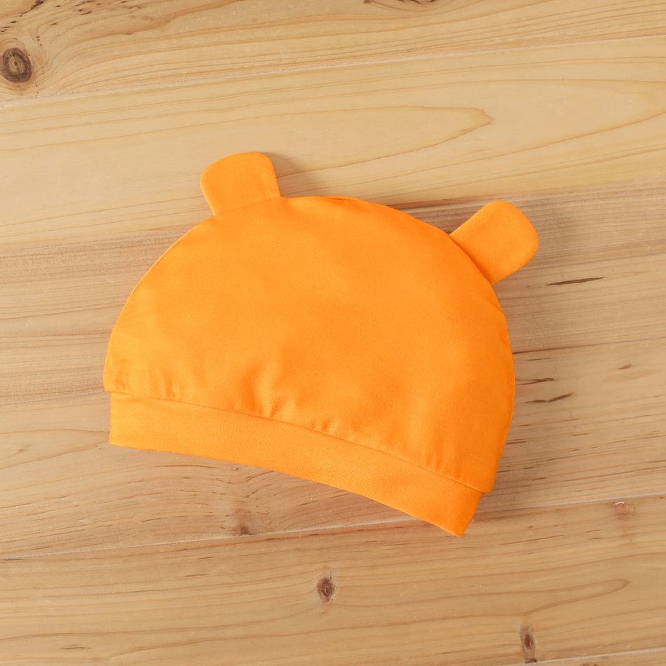 Baby Boy Animal Print 3D Ears Detail Raglan-sleeve Romper with Hat Set Orange big image 5
