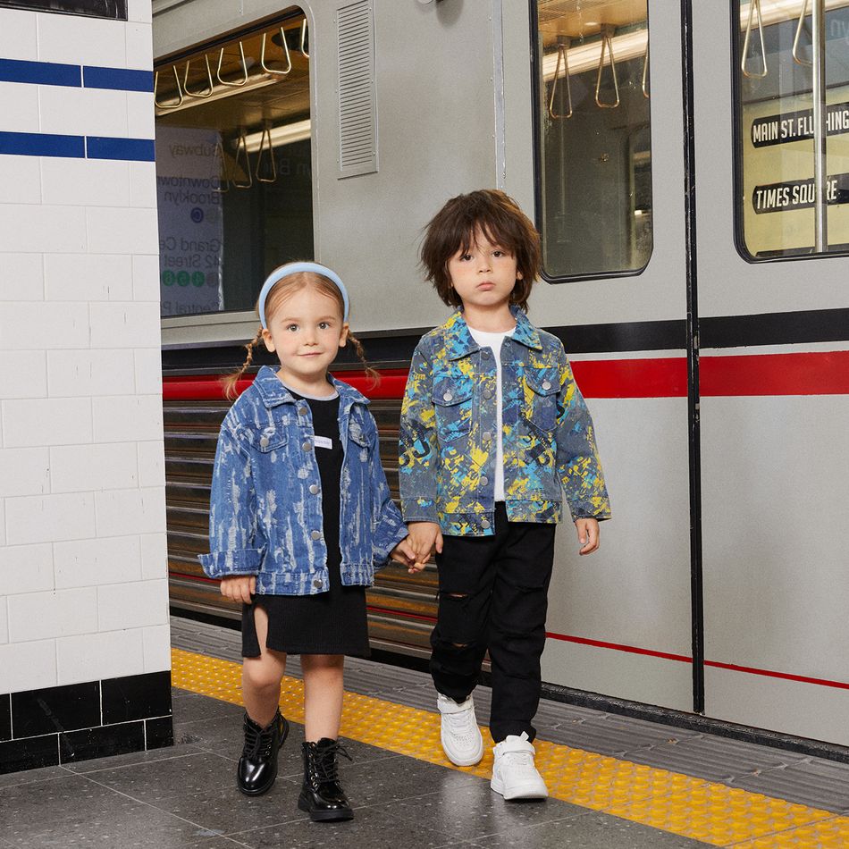 Toddler Boy/Girl Trendy Ripped Denim Lapel Collar Jacket Blue big image 6