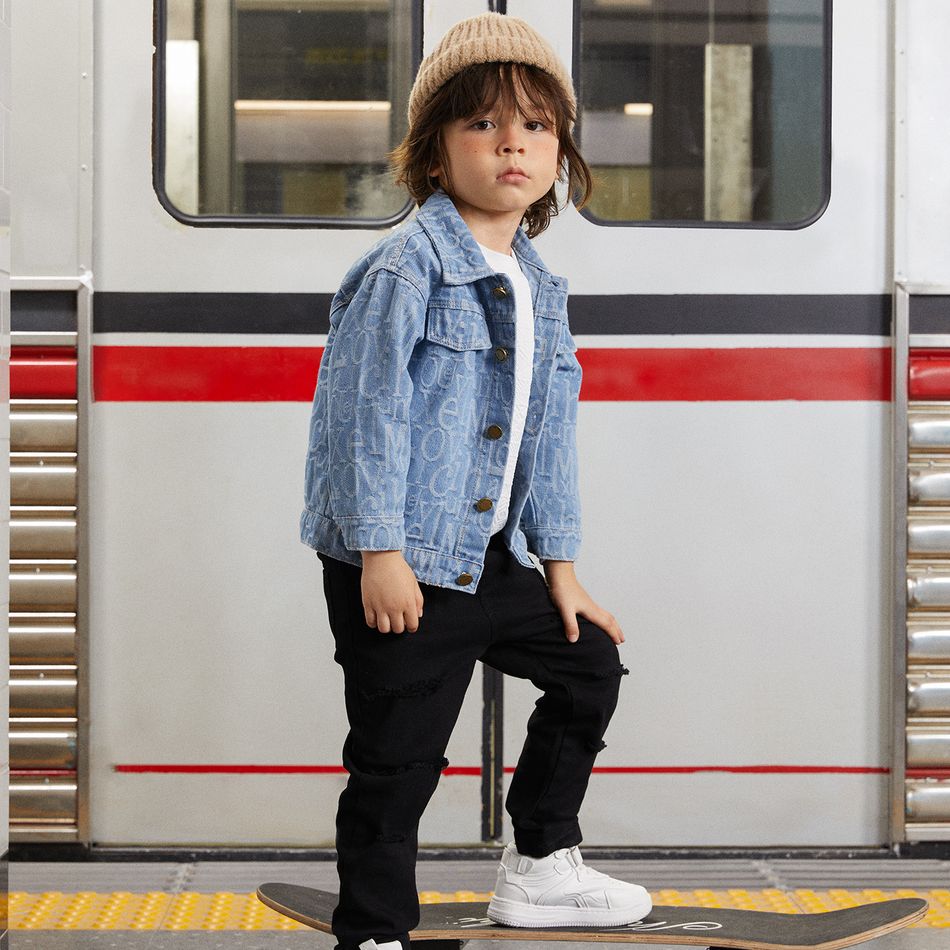 Toddler Boy/Girl Trendy Lapel Collar Letter Print Denim Jacket Blue big image 6