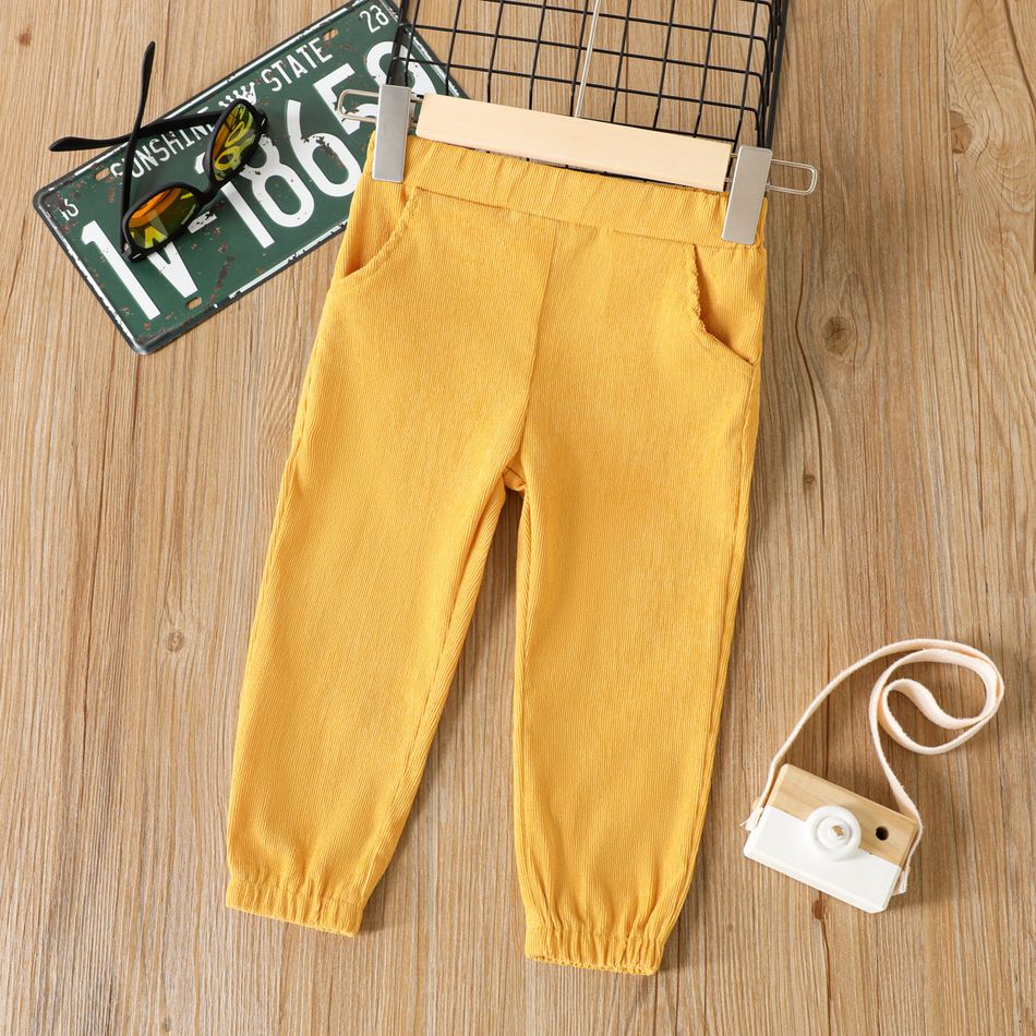 Toddler Girl Solid Color Elasticized Corduroy Pants Yellow big image 1