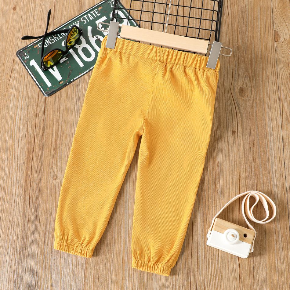 Toddler Girl Solid Color Elasticized Corduroy Pants Yellow big image 2