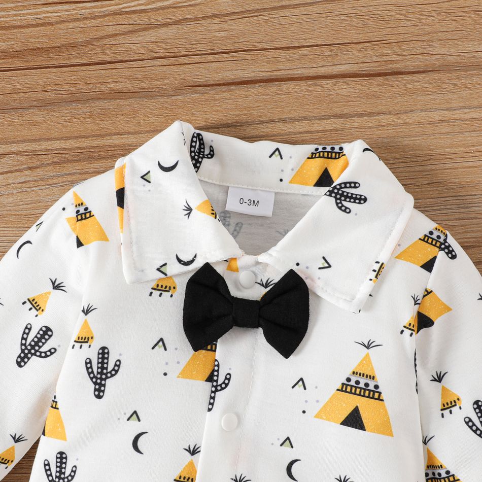 2pcs Baby Boy 95% Cotton Waistcoat and Allover Cactus Print Long-sleeve Jumpsuit Set Party Outfits Yellow big image 3
