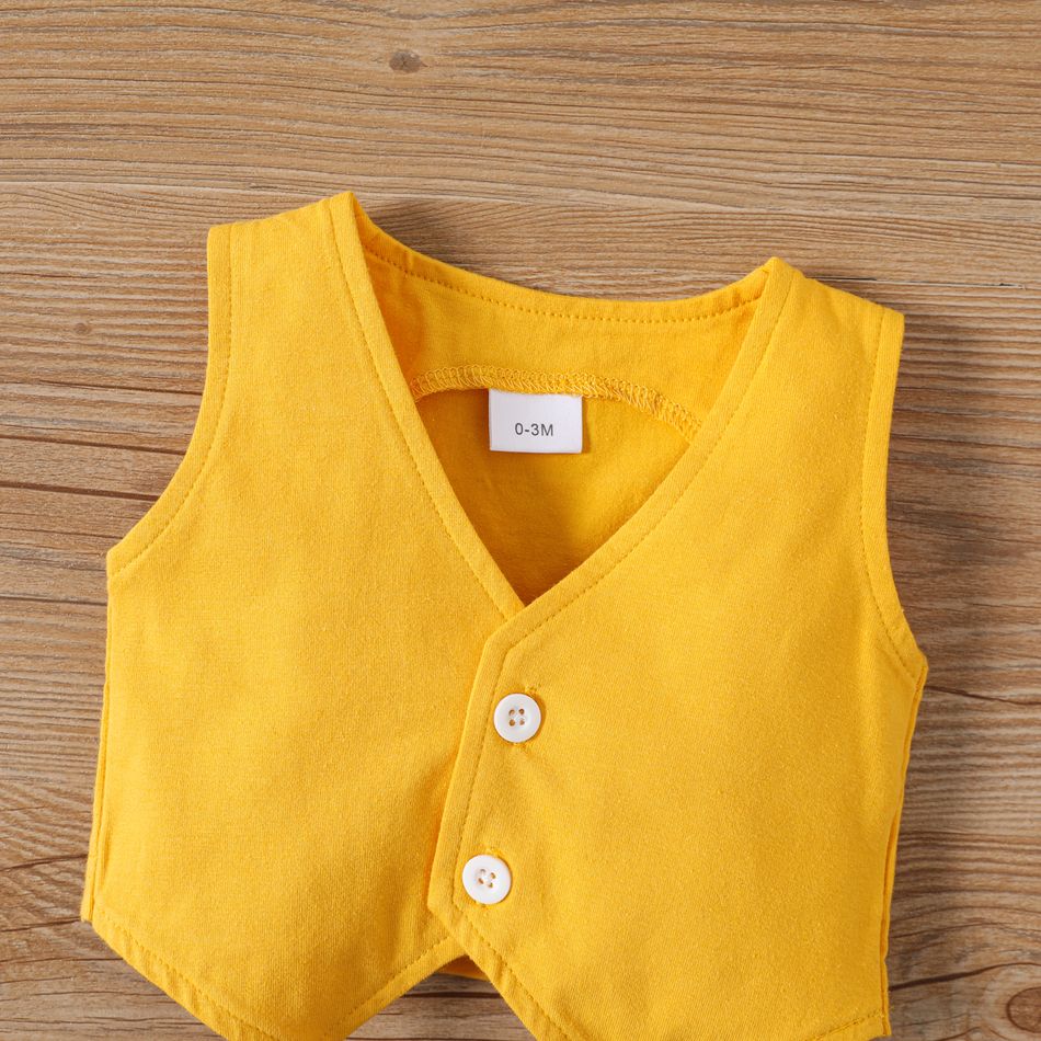 2pcs Baby Boy 95% Cotton Waistcoat and Allover Cactus Print Long-sleeve Jumpsuit Set Party Outfits Yellow big image 5