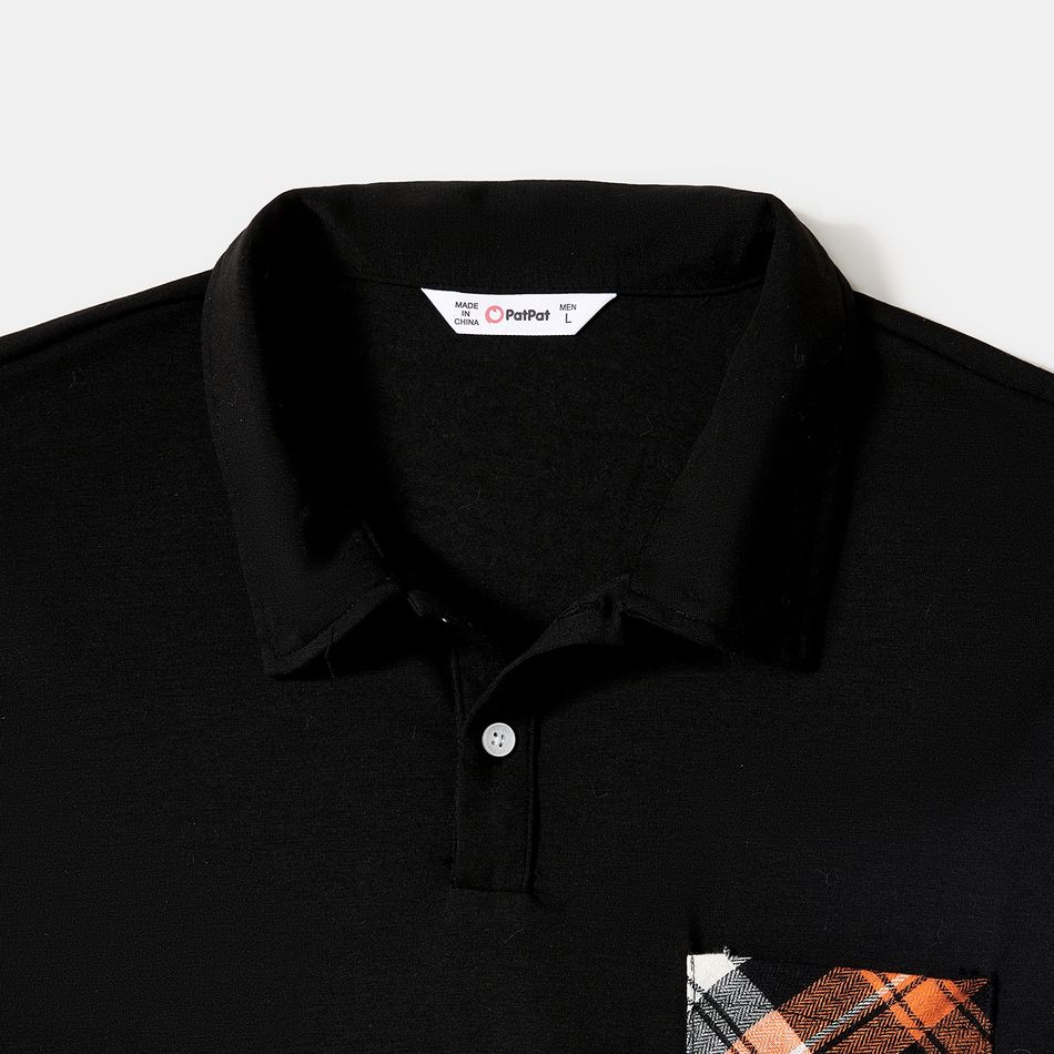 Family Matching Plaid Splicing Black Short-sleeve Dresses and Polo Shirts Sets ColorBlock big image 6