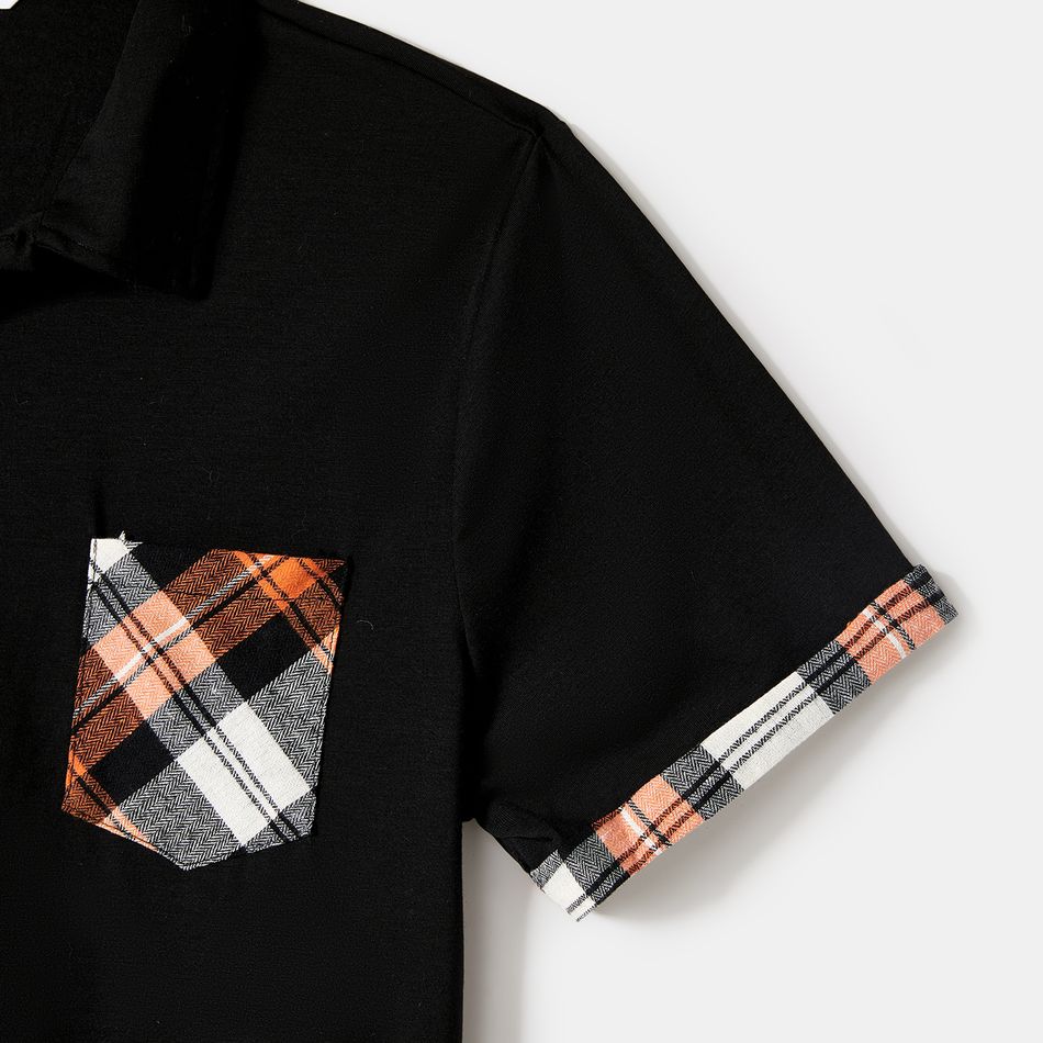 Family Matching Plaid Splicing Black Short-sleeve Dresses and Polo Shirts Sets ColorBlock big image 7