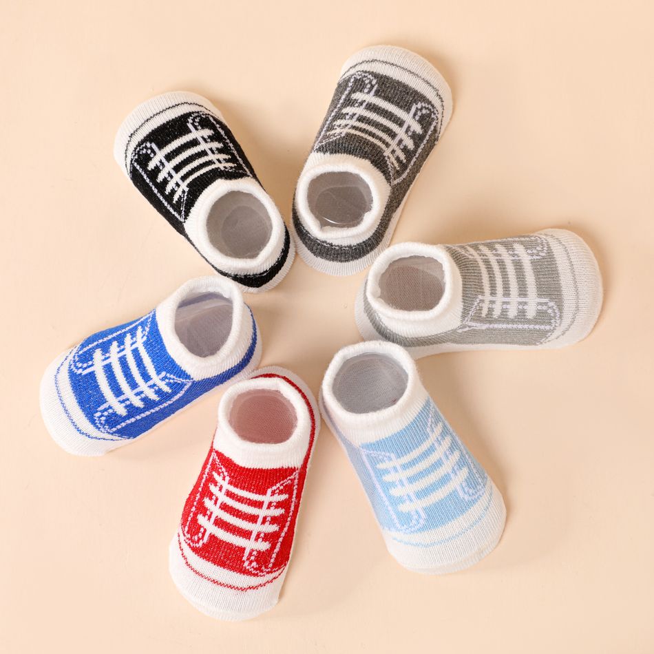 6 pares de meias com padrão de sapatos de bebê Multicolorido