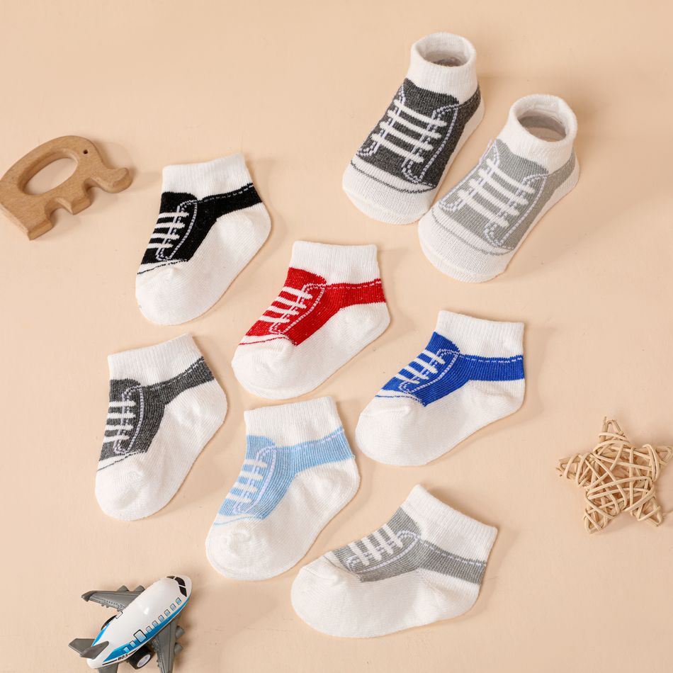 6 pares de meias com padrão de sapatos de bebê Multicolorido big image 2