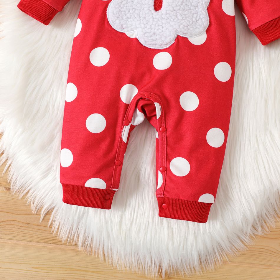 Christmas Baby Girl Santa Claus Embroidered Polka Dot Print Red Long-sleeve Jumpsuit Red big image 5