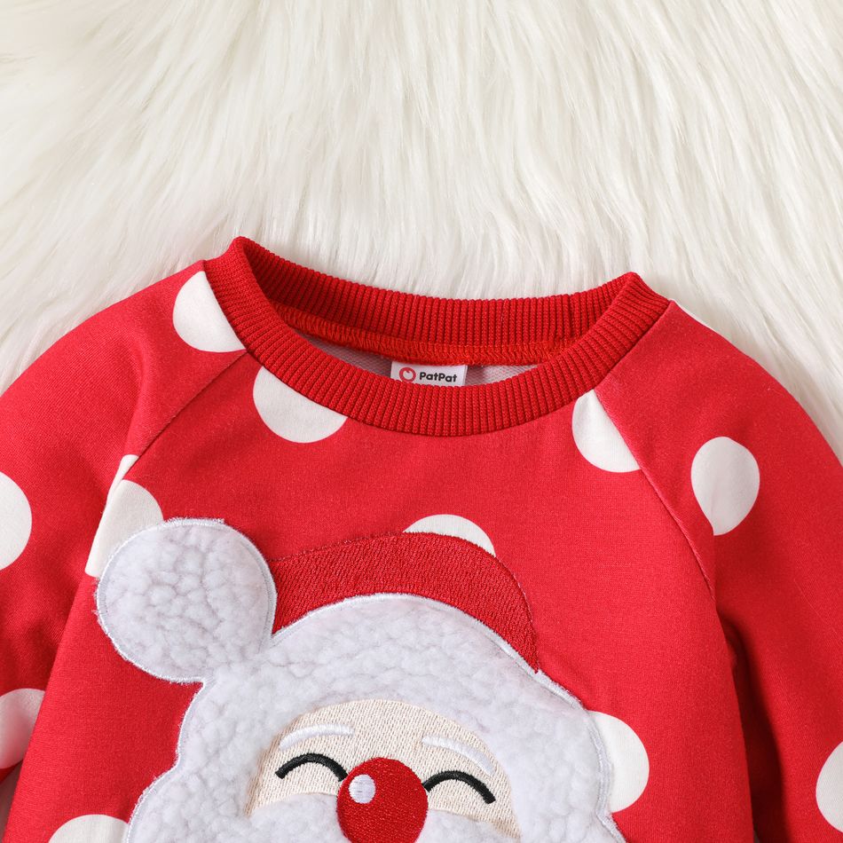 Christmas Baby Girl Santa Claus Embroidered Polka Dot Print Red Long-sleeve Jumpsuit Red big image 3