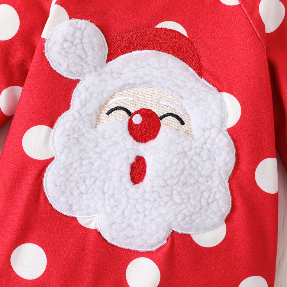Christmas Baby Girl Santa Claus Embroidered Polka Dot Print Red Long-sleeve Jumpsuit Red big image 4