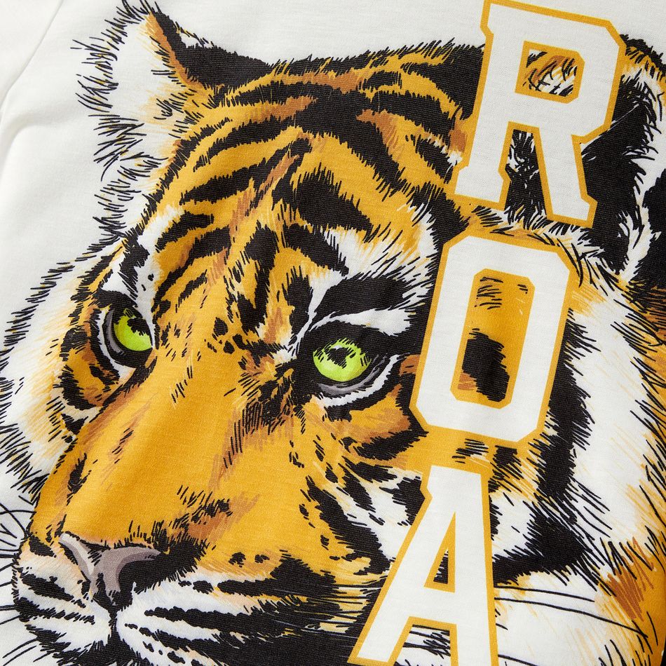 2pcs Kid Boy Letter Animal Tiger Print Short-sleeve Tee and Striped Pants Set BlackandWhite big image 2