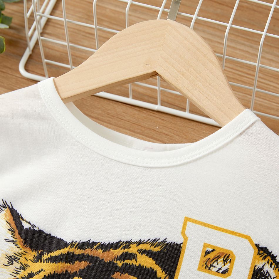 2pcs Kid Boy Letter Animal Tiger Print Short-sleeve Tee and Striped Pants Set BlackandWhite big image 3